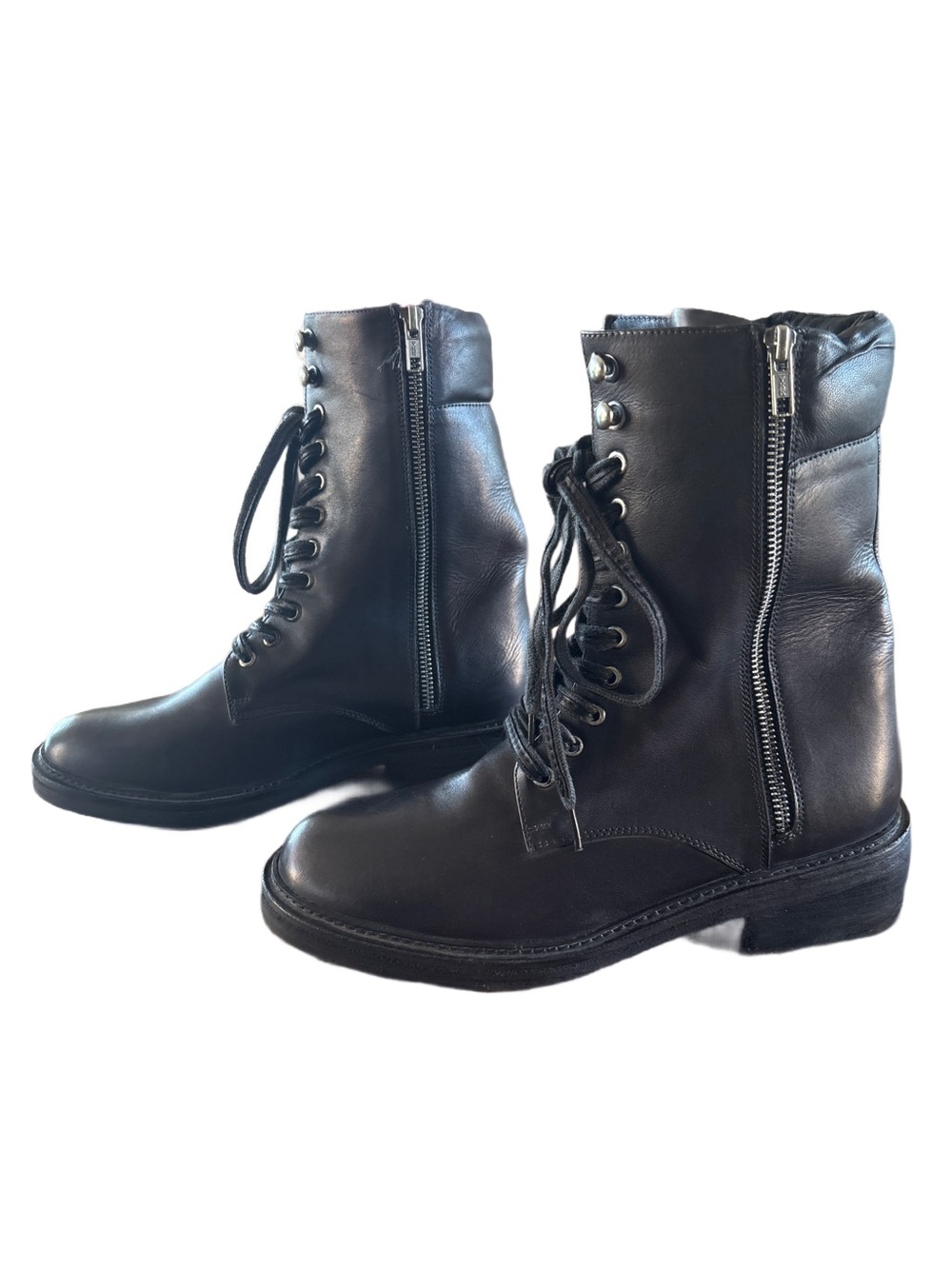 Vintage Foundry Black Lace-Up Leather Ankle Boots with Side Zip Size 9 - Picture 4 of 7
